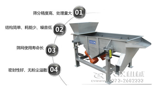 1016型直線振動(dòng)篩特點(diǎn)：1，篩分精度高，處理量大。2，結(jié)構(gòu)簡單，耗能少，噪音低，3，篩網(wǎng)使用壽命長，密封性好無粉塵溢散。