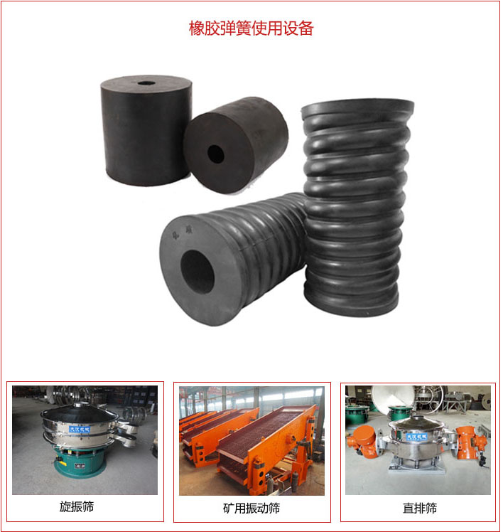 橡膠彈簧適用設(shè)備：旋振篩，礦用振動(dòng)篩，直排篩等