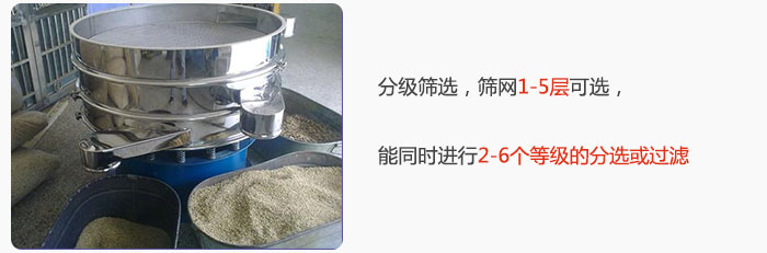 分級(jí)篩選，可篩1至5層篩網(wǎng)，能同時(shí)進(jìn)行2至6個(gè)等級(jí)的分選或過(guò)濾