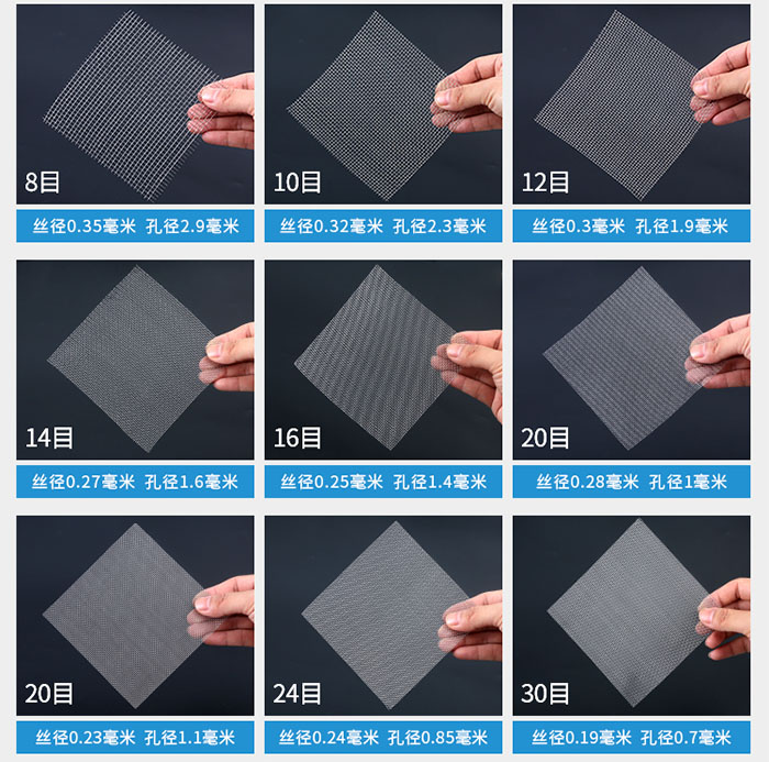8目-30目金屬絲編織網(wǎng)對(duì)應(yīng)的絲徑，孔徑圖片展示