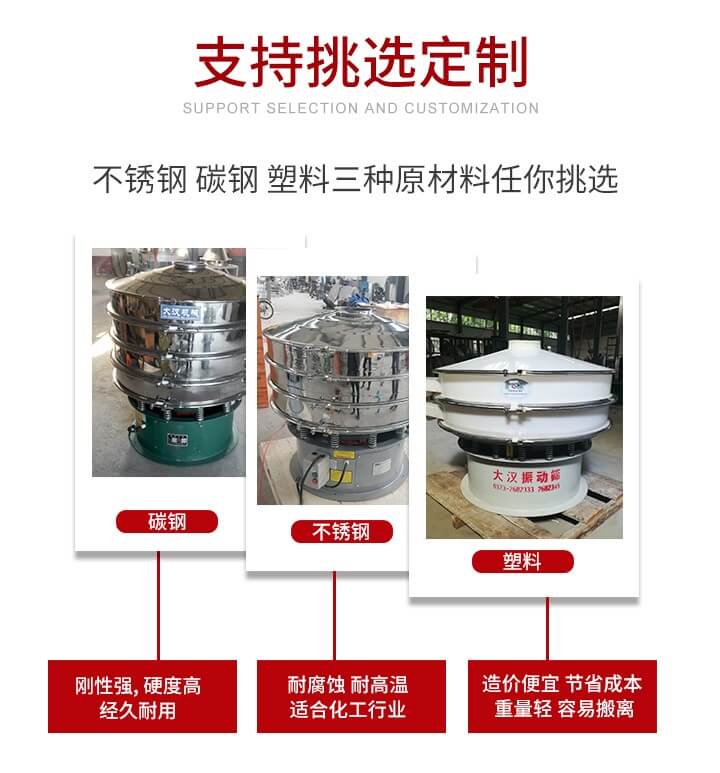 旋振篩可配置一到四層的篩網。旋振篩的篩分效率高，篩分精度高，篩分率高達96%。