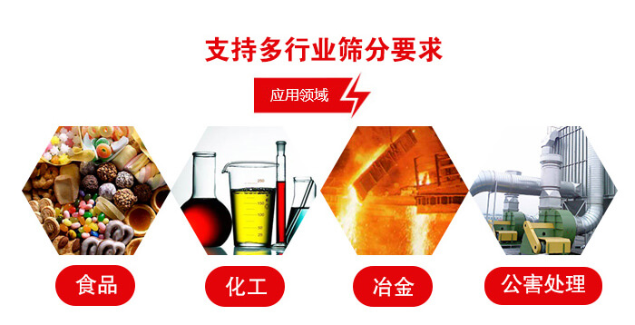 旋振篩適用的行業(yè)：食品行業(yè)，化工行業(yè)，冶金行業(yè)，公害處理等。