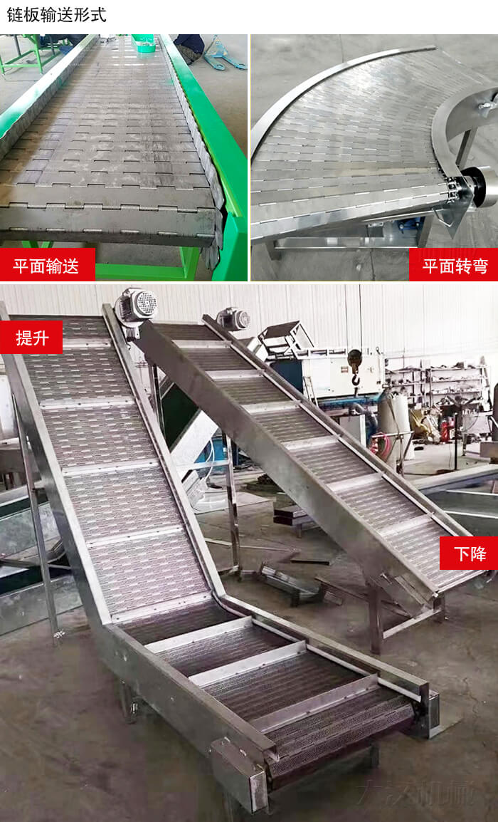 鏈板輸送機(jī)平面輸送，平面拐彎，提升等運(yùn)行現(xiàn)場圖片